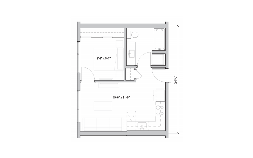 0.06 - 1 bedroom floorplan layout with 1 bath and 480 square feet. (2D)