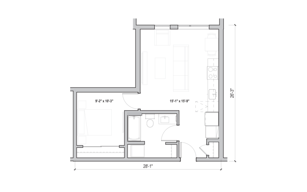 0.07 - 1 bedroom floorplan layout with 1 bathroom and 584 square feet (2D)