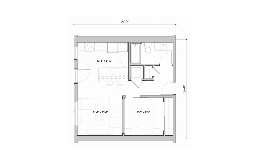 0.08 - 1 bedroom floorplan layout with 1 bath and 588 square feet. (2D)