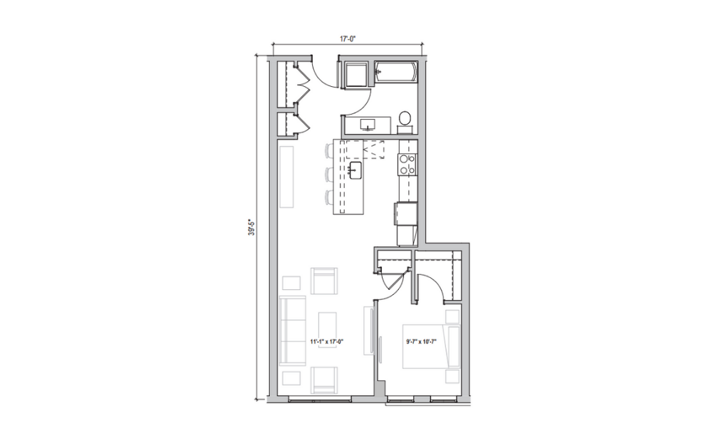 1.03+15 - 1 bedroom floorplan layout with 1 bath and 760 to 775 square feet. (2D)
