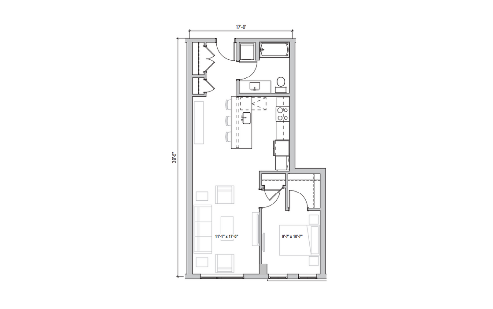 1.03+15 - 1 bedroom floorplan layout with 1 bathroom and 760 - 775 square feet (2D)