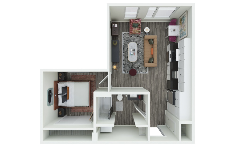 0.07 - 1 bedroom floorplan layout with 1 bathroom and 584 square feet (3D)