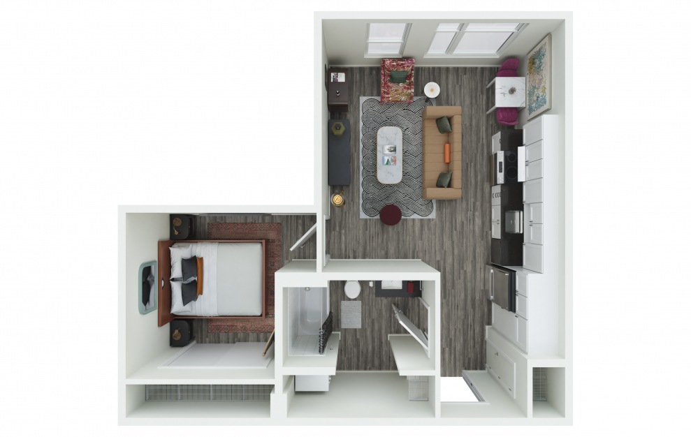 0.07 - 1 bedroom floorplan layout with 1 bath and 584 square feet. (3D)