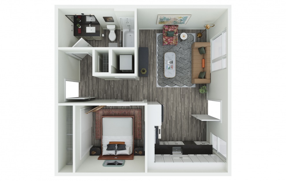 0.10 - 1 bedroom floorplan layout with 1 bath and 588 square feet. (3D)