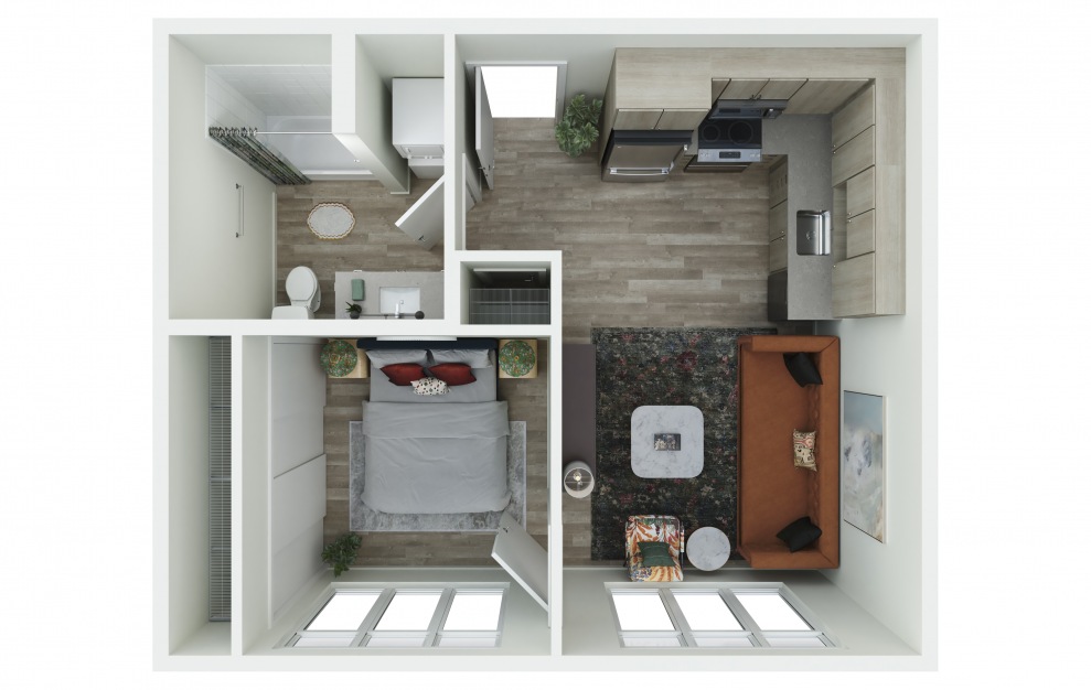 0.06 - 1 bedroom floorplan layout with 1 bath and 480 square feet. (3D)