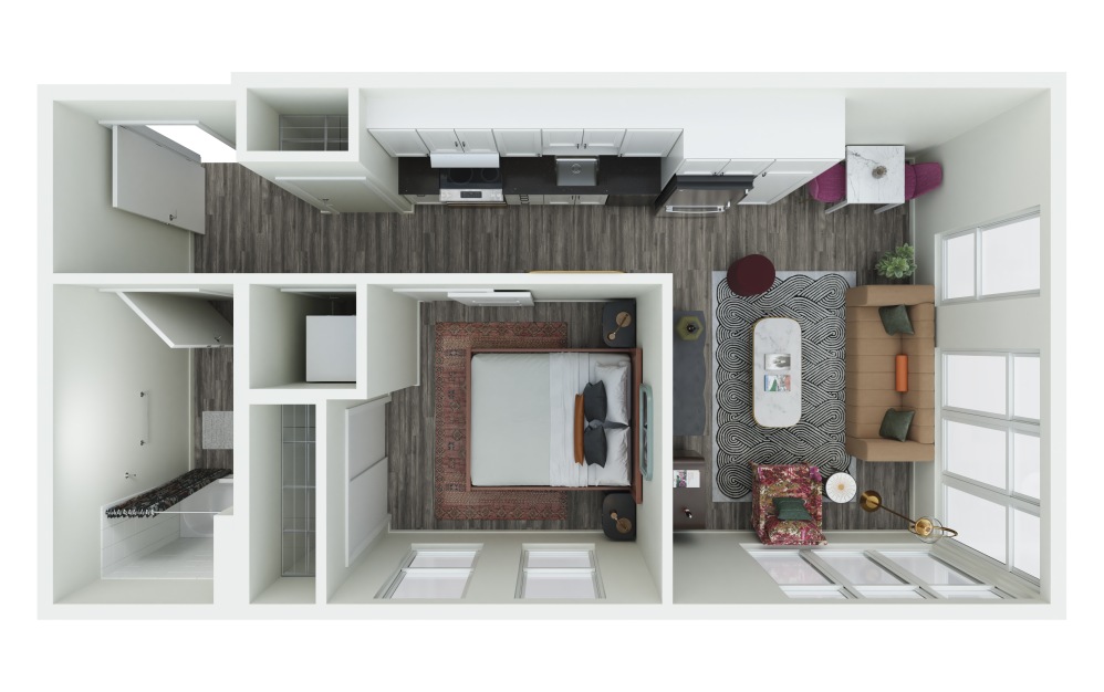 1.08 - 1 bedroom floorplan layout with 1 bathroom and 546 square feet (3D)