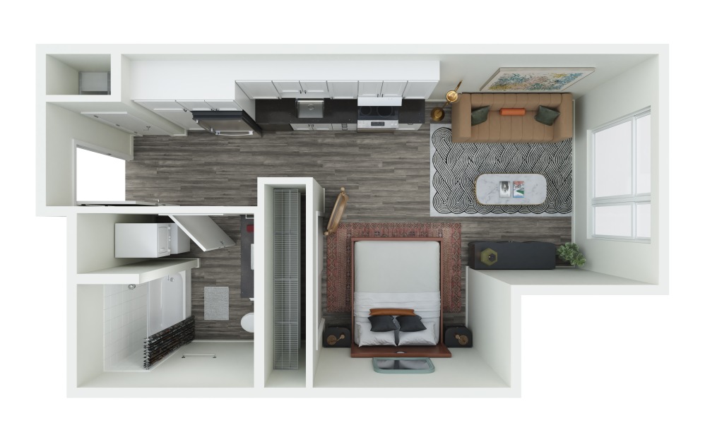 S.04 - Studio floorplan layout with 1 bathroom and 468 square feet (3D)