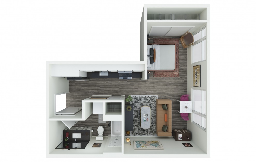 S.05 - Studio floorplan layout with 1 bath and 490 square feet. (3D)