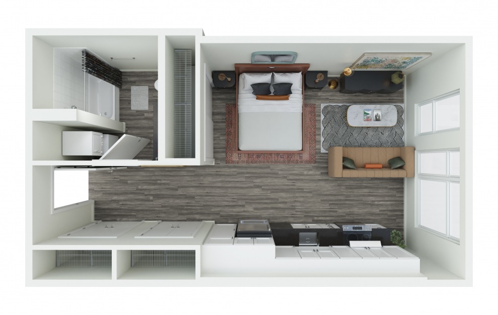 S.06 - Studio floorplan layout with 1 bath and 519 square feet. (3D)