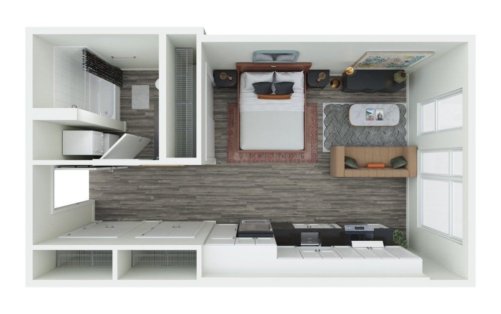 S.06 - Studio floorplan layout with 1 bathroom and 519 square feet (3D)