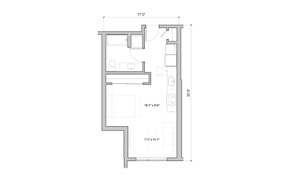 S.04 - Studio floorplan layout with 1 bath and 468 square feet. (2D)