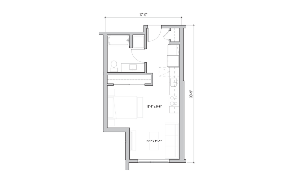 S.04 - Studio floorplan layout with 1 bathroom and 468 square feet (2D)