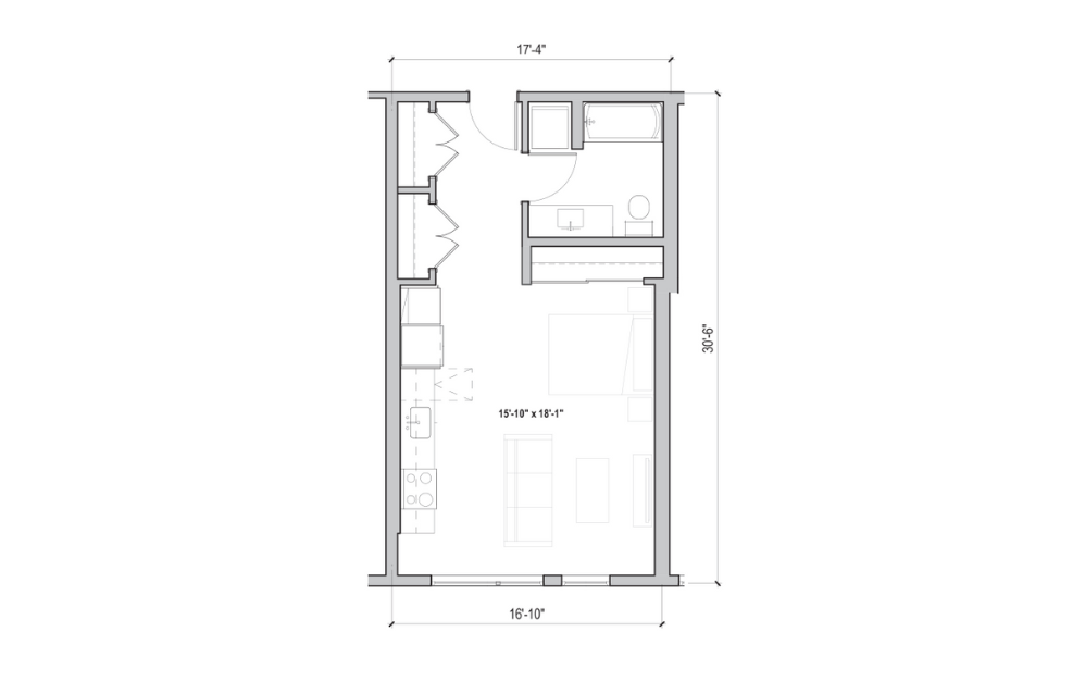 S.06 - Studio floorplan layout with 1 bathroom and 519 square feet (2D)